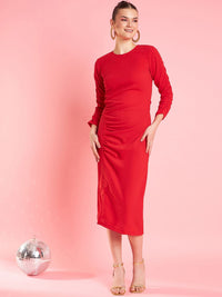 Antheaa Red Bodycon Midi Dress