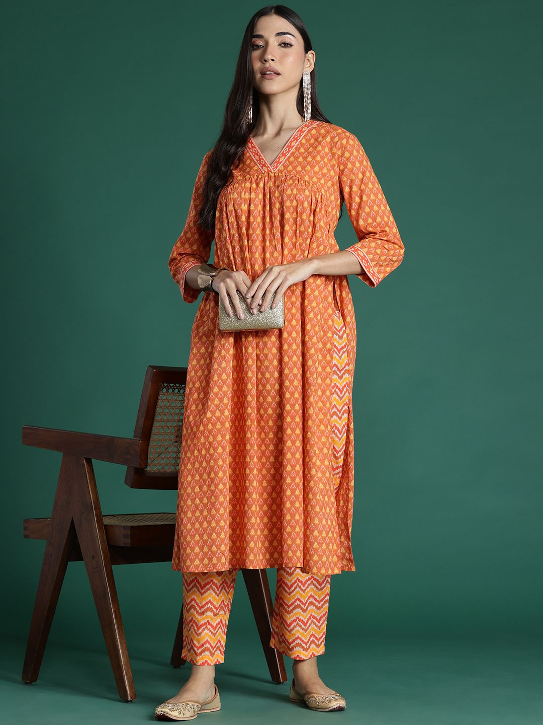 Indo Era Printed Empire Pure Cotton Kurta with Trousers