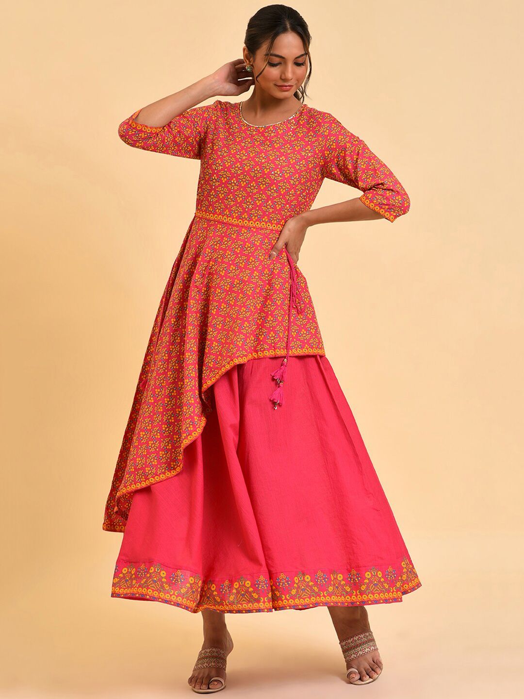 W Pink Ethnic Motifs Printed Maxi Dress