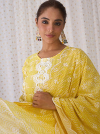 Indo Era Round Neck Floral Embroidered Pure Cotton Straight Kurta with Trouser & Dupatta