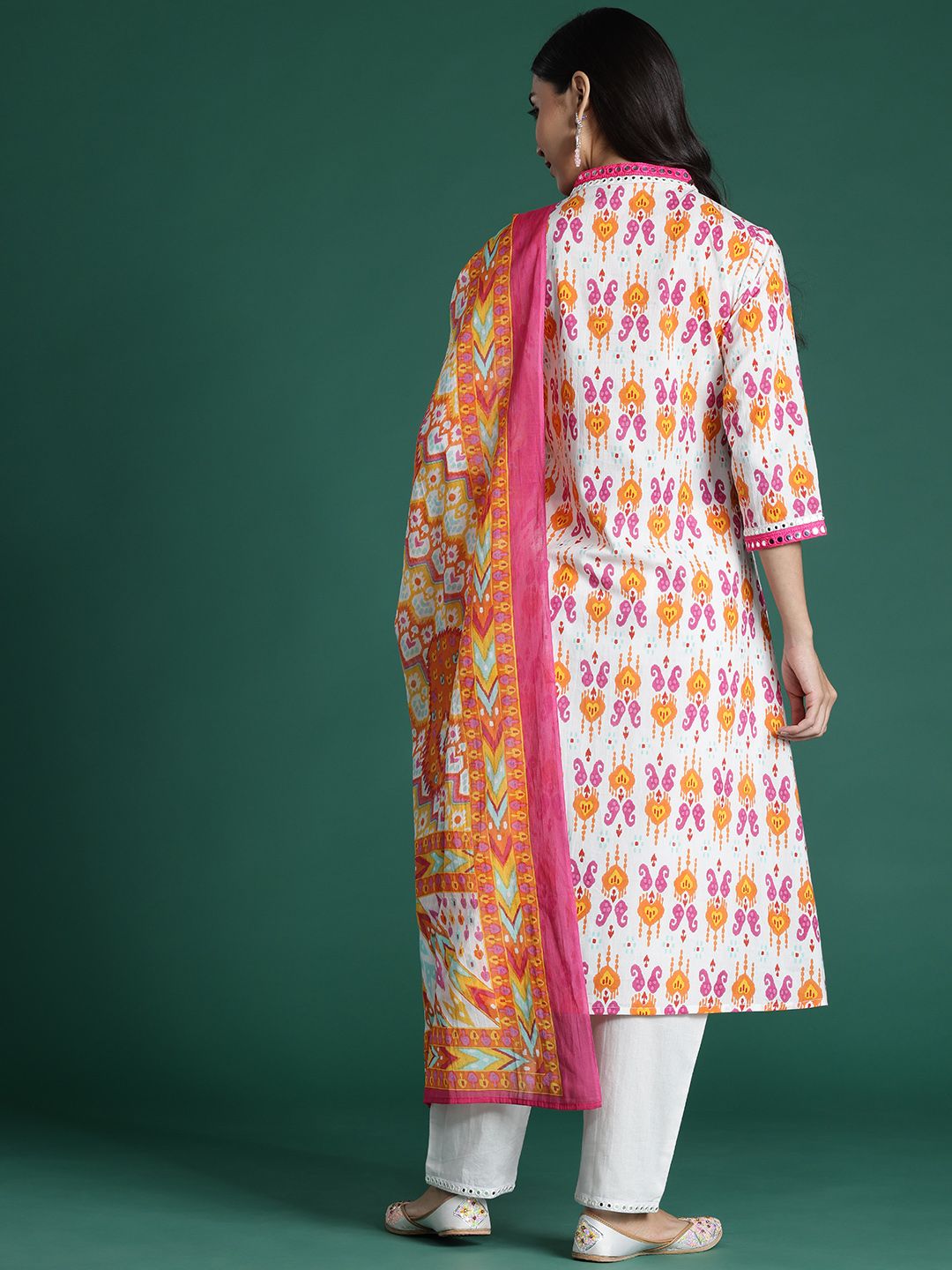Indo Era Ethnic Motifs Printed Mirror Work Pure Cotton Kurta with Trousers & With Dupatta