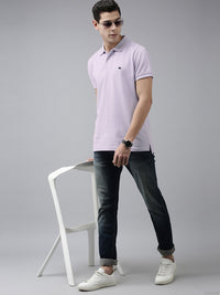 THE BEAR HOUSE Men Violet Polo Collar Slim Fit T-shirt