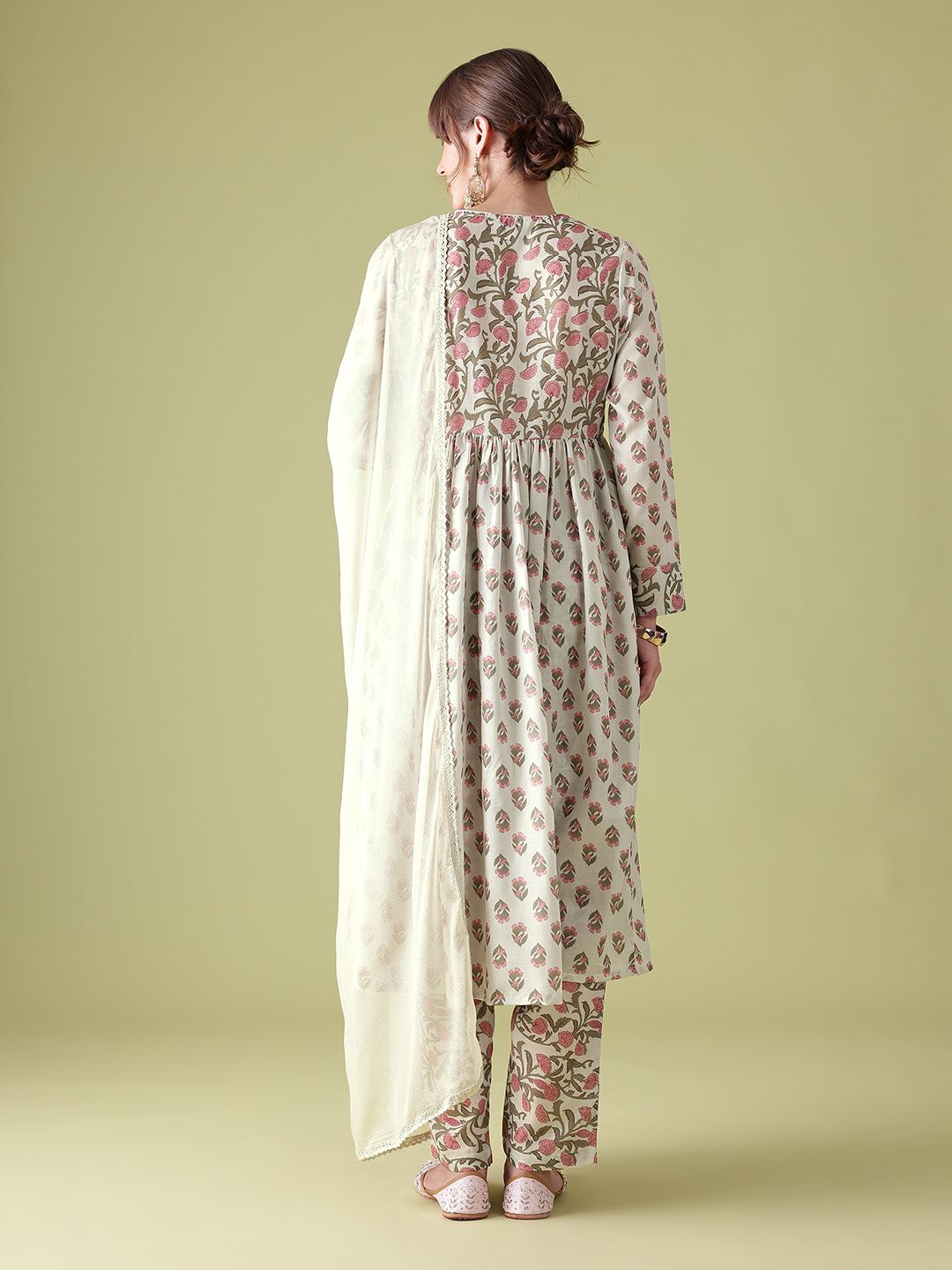 Anouk Women Floral Printed Angrakha Kurta with Trousers & Dupatta