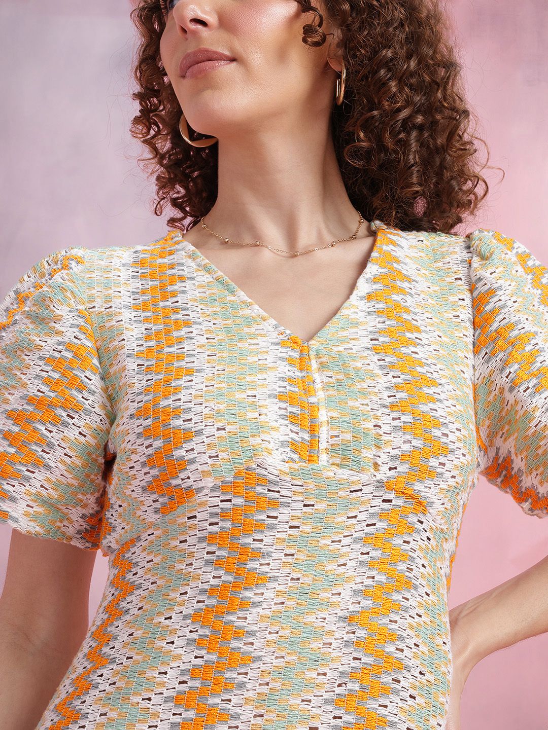 DressBerry Crochet Flared Sleeve A-Line Midi Dress