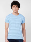 SPYKAR Round Neck Short Sleeves Striped Slim Fit Cotton T-shirt
