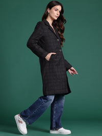 DressBerry Checked Single-Breasted Longline Overcoat