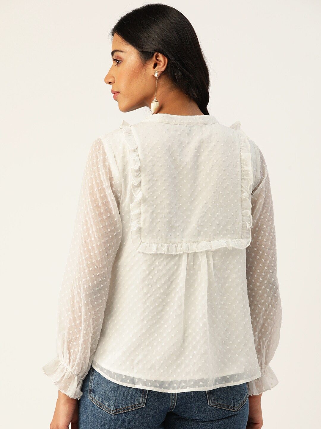Antheaa Women White Dobby Weave Top