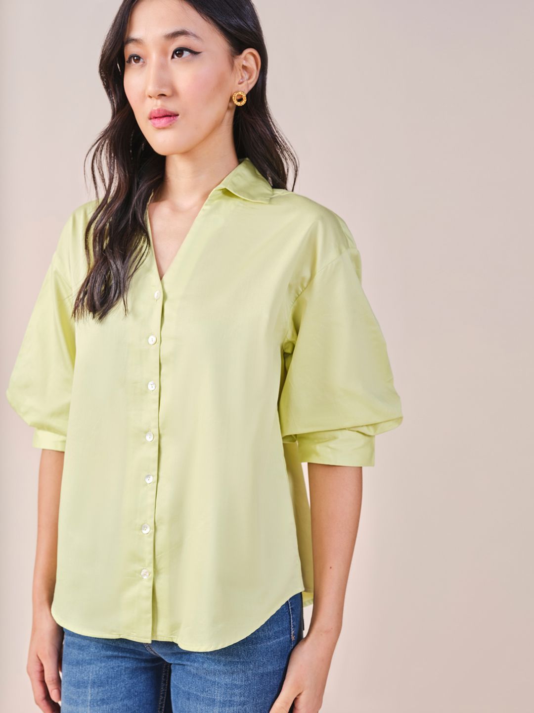 AND Roll-Up Sleeves Cotton Shirt Style Top