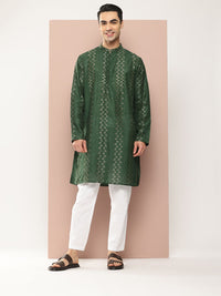 See Designs Men Embroidered Sequinned Chanderi Silk Kurta with Pyjamas