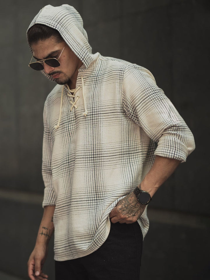 Powerlook Men Hood Tartan Checked Cotton Casual Shirt