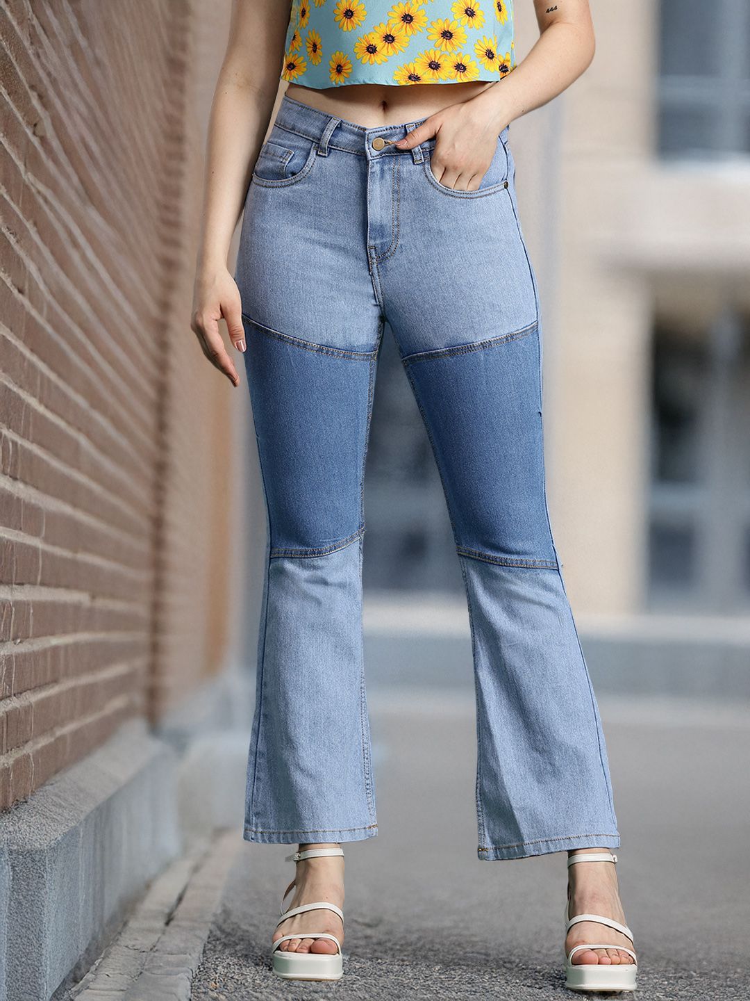 DressBerry Women Patch Detail Slim Flared Fit Stretchable Jeans