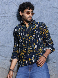 Thomas Scott Premium Slim Fit Geometric Printed Pure Cotton Corduroy Casual Shirt