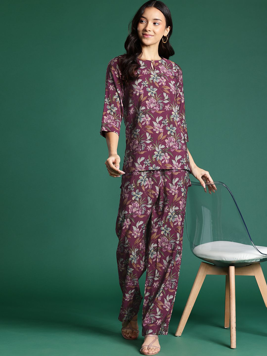 DressBerry Floral Printed Tunic With Trousers Co-Ords