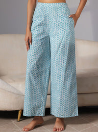 Libas Floral Geometric Printed Pure Cotton Bell Sleeves Tie Up Night Suit