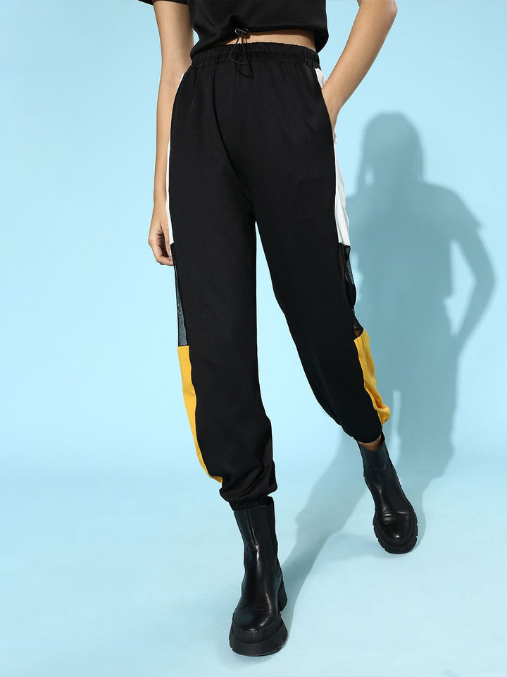 SASSAFRAS Women Black & Mustard Colourblocked Scuba Joggers