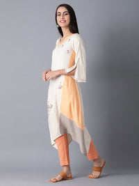 W Women Beige Floral Printed Flared Sleeves Kurta
