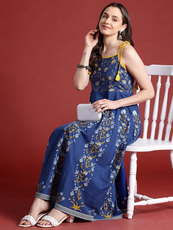 Anouk Pure Cotton Floral Print Midi Ethnic A-Line Midi Dress