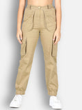 Cutiekins Girls Beige High-Rise Cargos Trouser