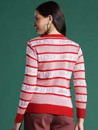 DressBerry Striped Typography Design Pullover