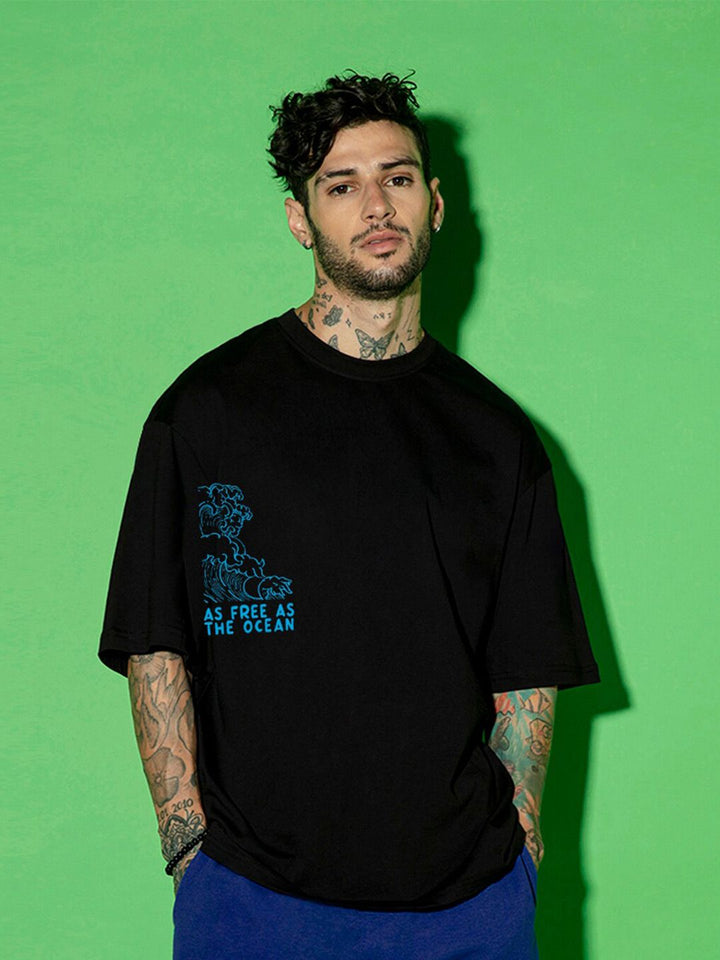 Bewakoof Typography Printed Drop-Shoulder Sleeves Oversized Cotton T-shirt