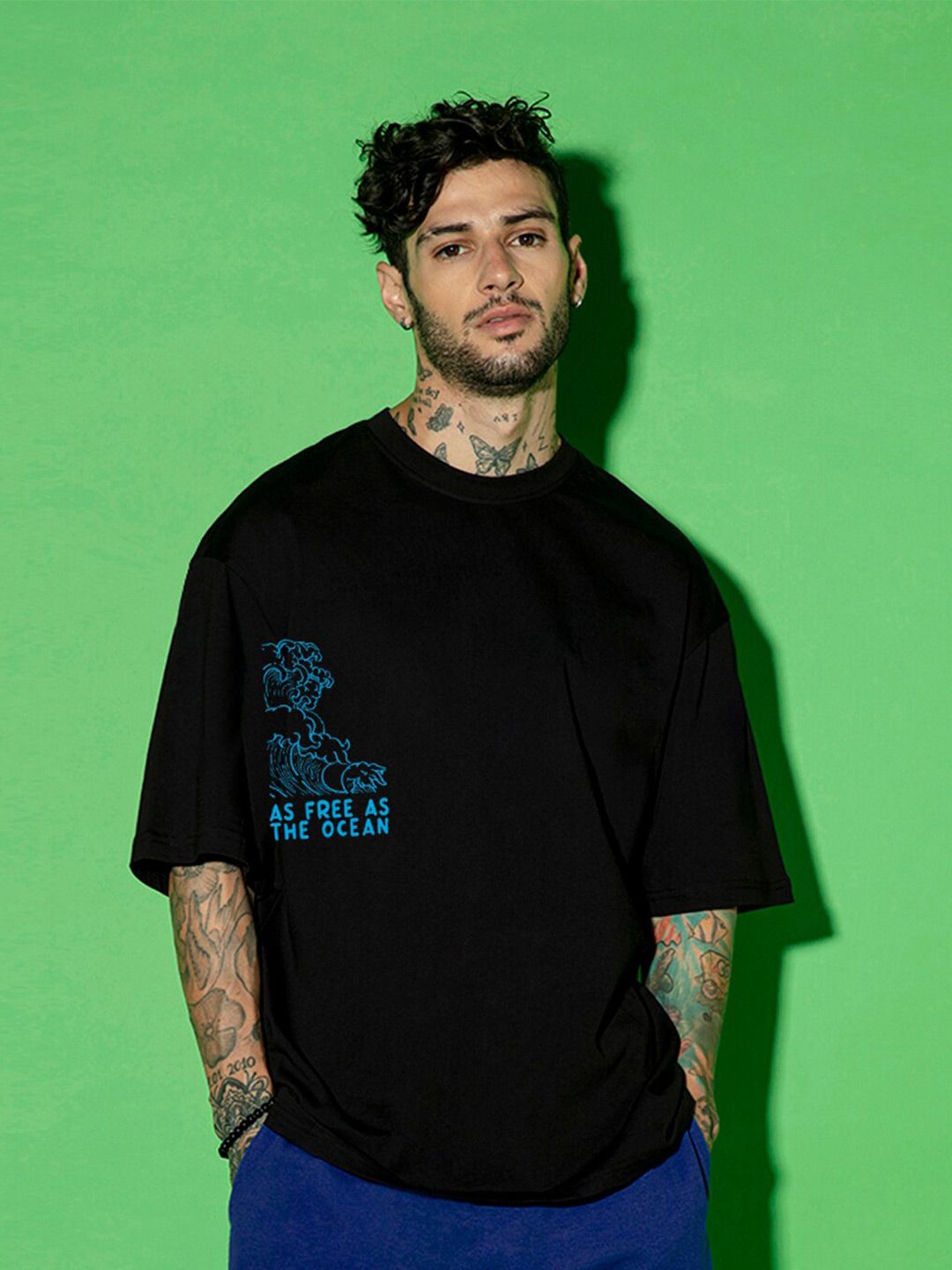 Bewakoof Typography Printed Drop-Shoulder Sleeves Oversized Cotton T-shirt