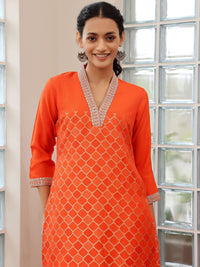 Libas V Neck Regular Sequinned Straight Kurti with Palazzos & Dupatta