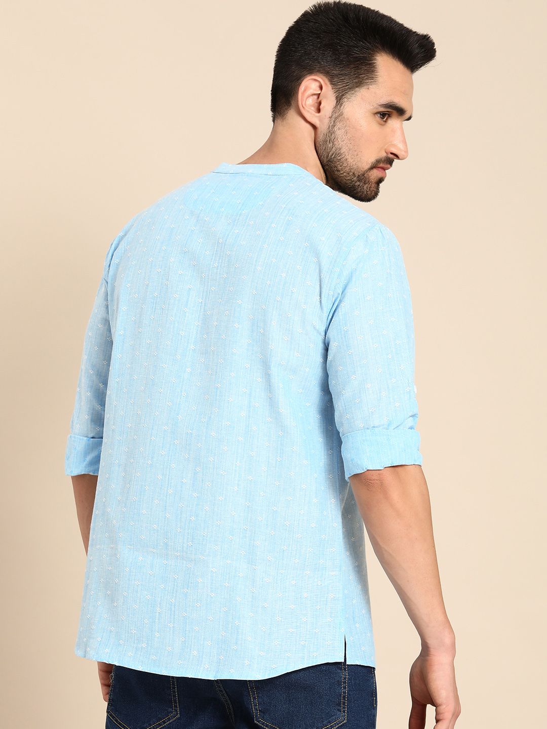Anouk Men Blue Woven Design Pure Cotton Short Kurta