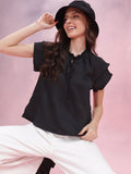 DressBerry Tie-Up Neck Crinkle Ruffled Top