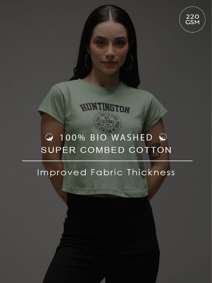 DILLINGER Women Regular Cropped Crew Neck Varsity Printed Tshirt