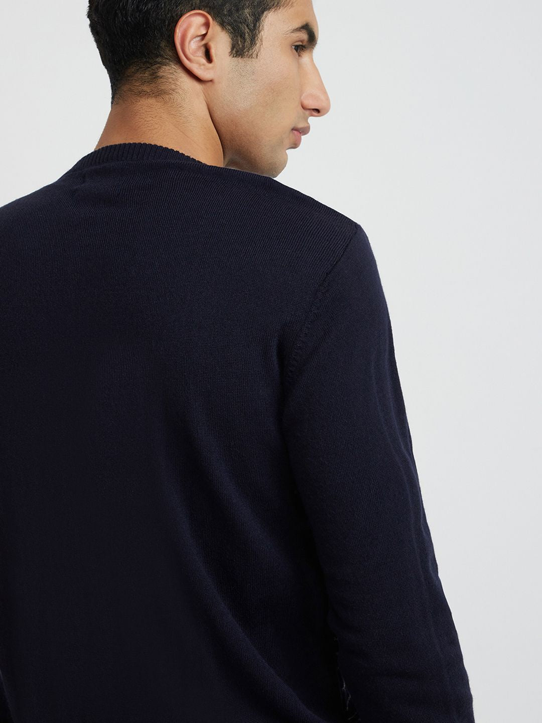 Raymond Men Navy Blue & Grey Geometric Woolen Pullover