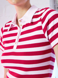 SASSAFRAS Red & White Striped Polo Collar Slim Fit T-shirt
