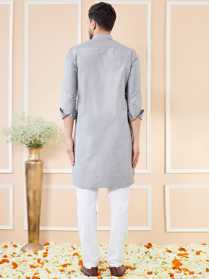 See Designs Shirt Collar Long Sleeves Pure Cotton Pathani Kurta With Pyjamas
