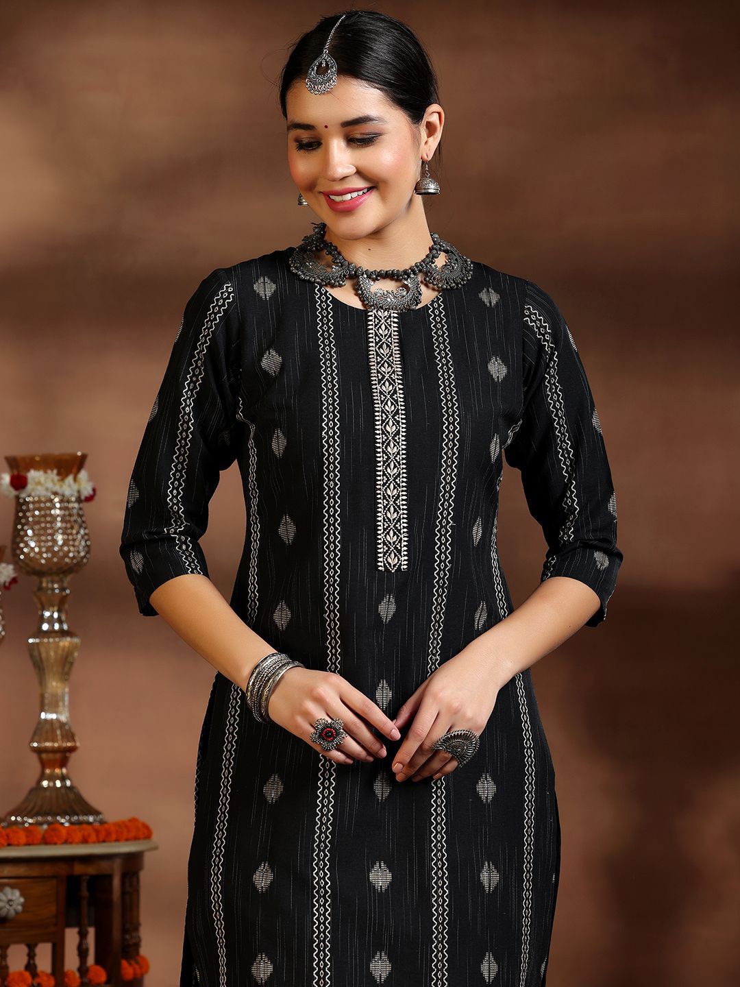 Libas Women Ethnic Motifs Regular Thread Work Kurta with Trousers & With Dupatta