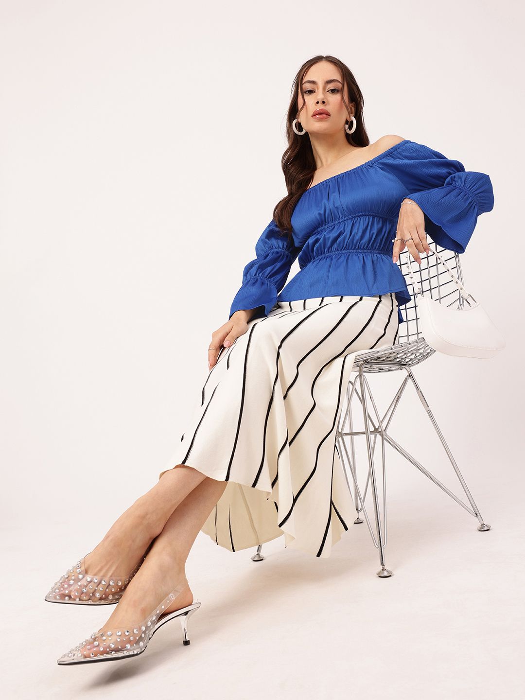 DressBerry Electric Blue Cinched & Chic Waist Top