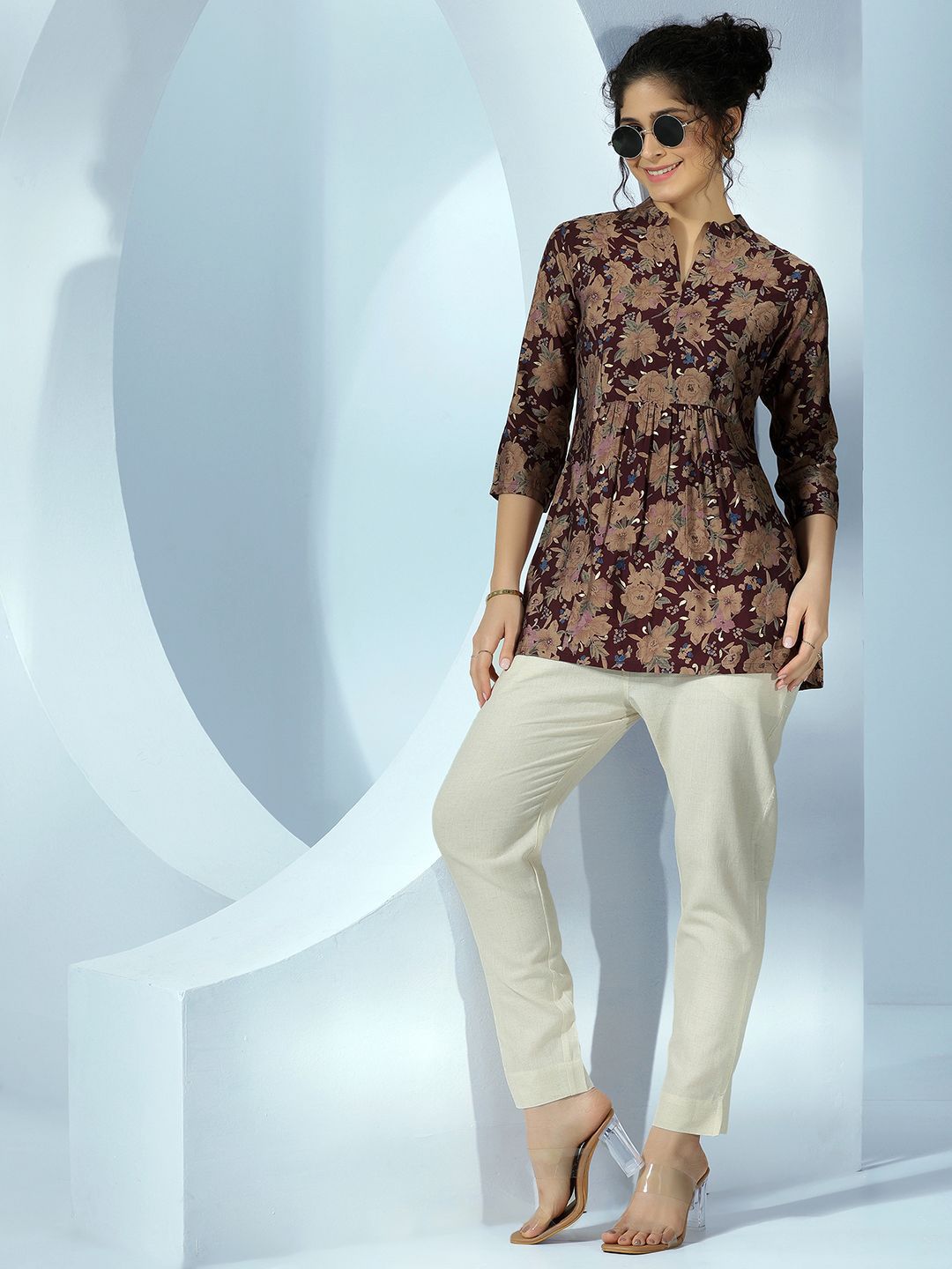 Libas Women Printed Mandarin Collar Tunic