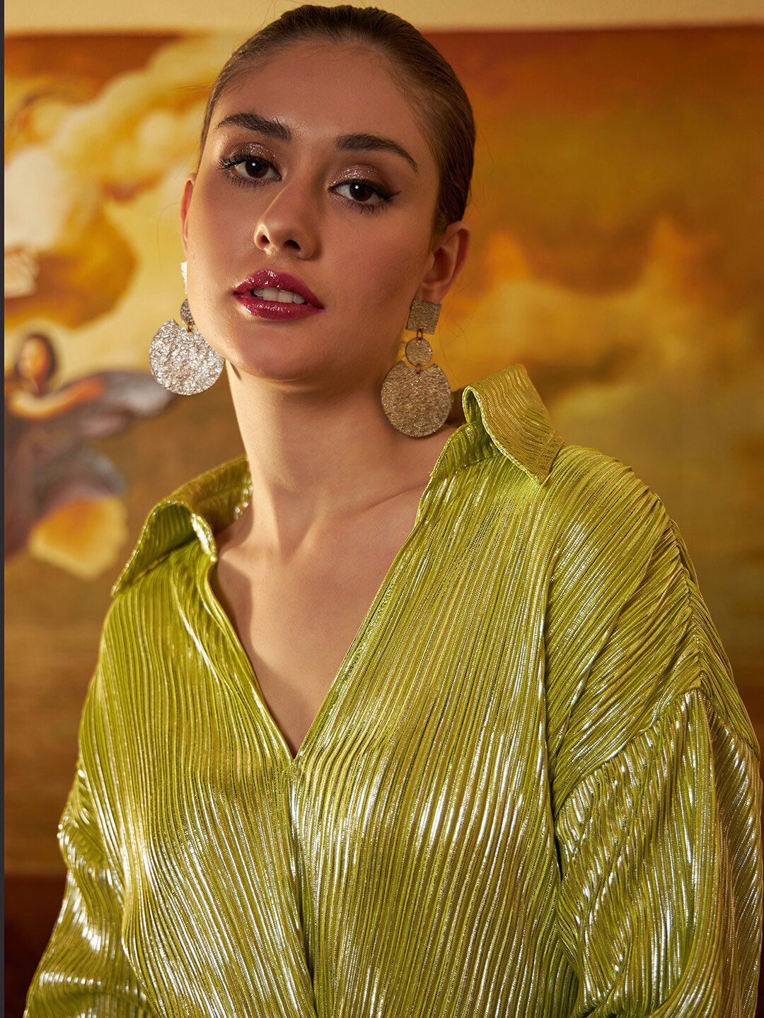 Athena Lime Green Striped Tie-Up Detail Shirt Style Top