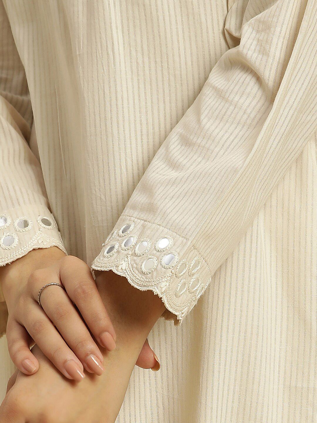 W Yoke Design Mirror Work Round Neckline Straight Kurta