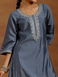 Libas Floral Yoke Design Sequinned Straight Kurta With Palazzos &  Dupatta