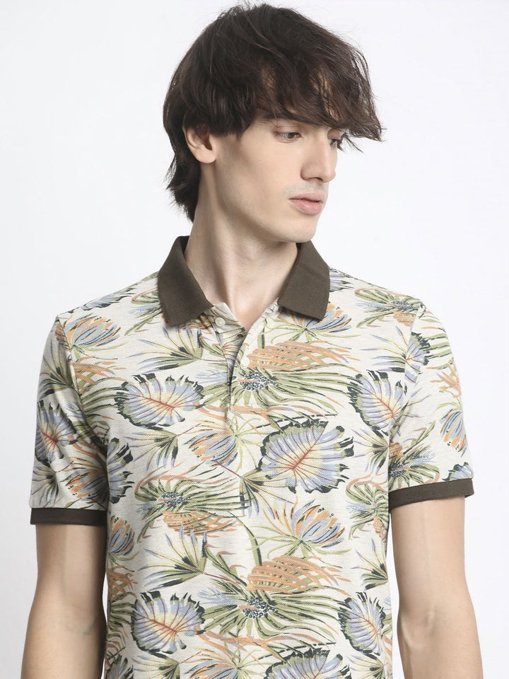 THE BEAR HOUSE Tropical Printed Polo Collar Pure Cotton T-Shirt