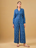 Global Desi Lapel Collar Printed Basic Jumpsuit