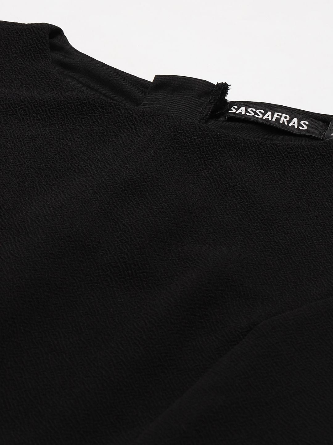 SASSAFRAS Black  One Side Frill Bodycon Dress