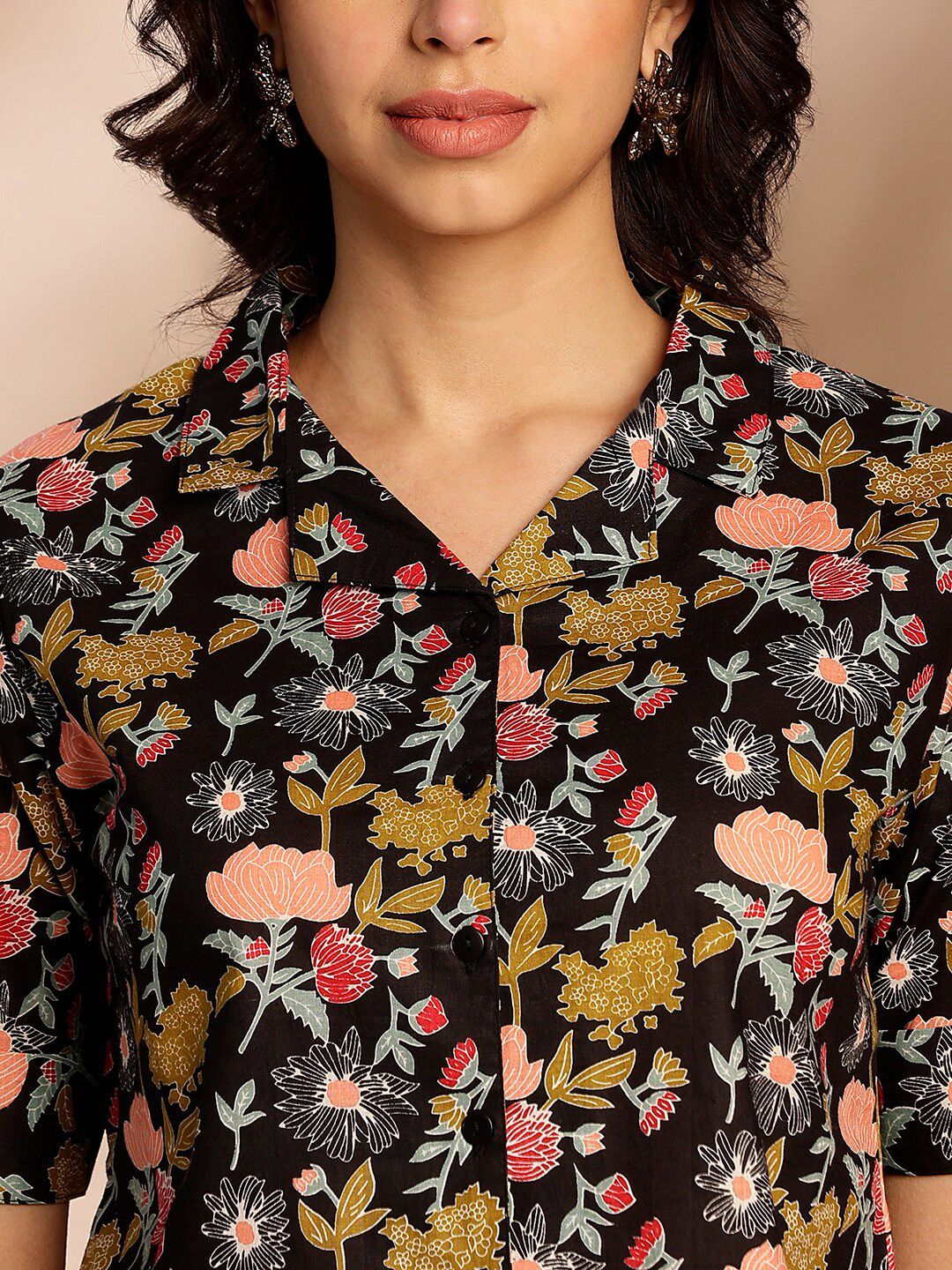 Anouk Floral Printed Shirt Collar Cotton Crop Top