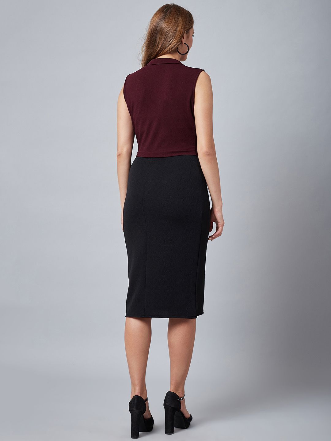 Athena Women Burgundy & Black Sheath Dress
