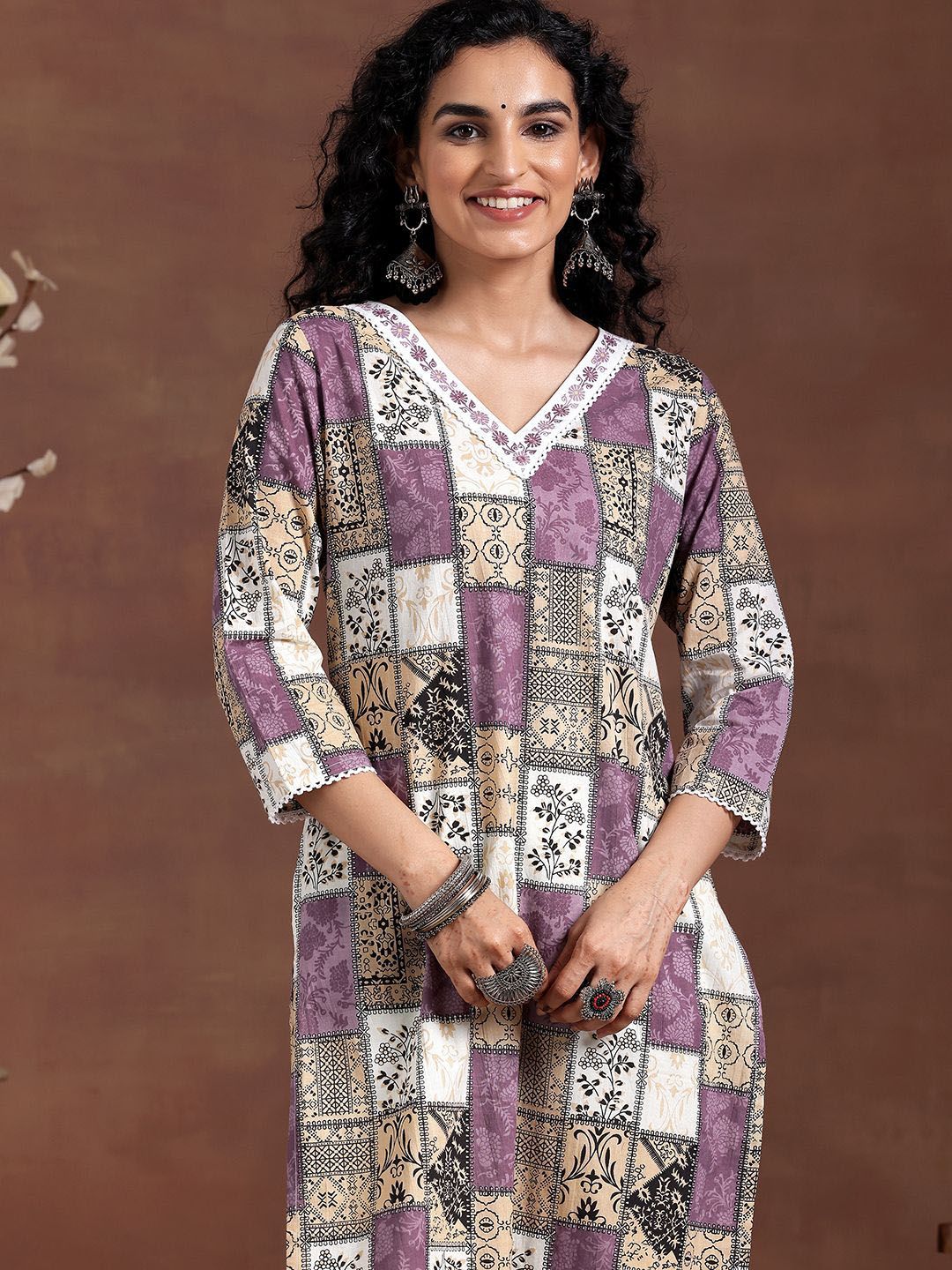 Libas Women Ethnic Motifs Printed Regular Thread Work Pure Cotton Kurta with Trousers