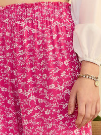 Berrylush Women Pink Floral Print High-Rise Pleated Parallel Trousers