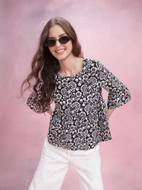 DressBerry Floral Print Bell Sleeve Peplum Top