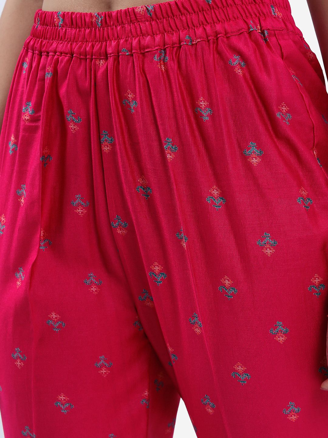 Vishudh Pink & Blue Ethnic Motifs Printed Straight Kurta with Trousers & With Dupatta