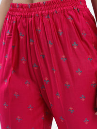 Vishudh Pink & Blue Ethnic Motifs Printed Straight Kurta with Trousers & With Dupatta