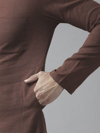 See Designs Men Brown Solid Thread Work Kurta