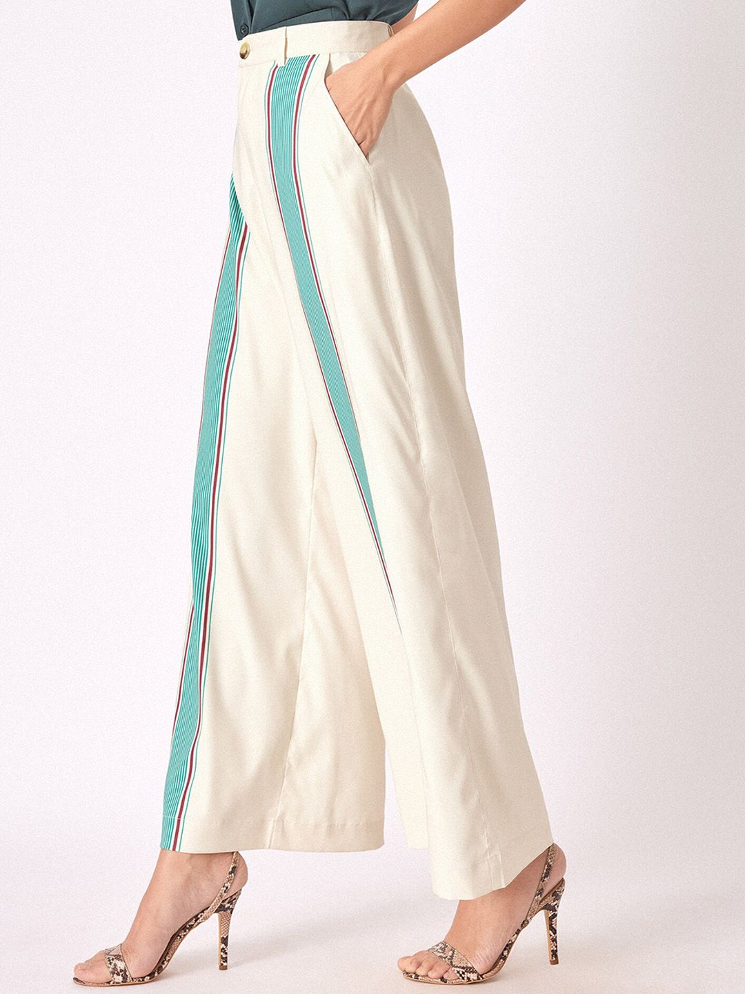 The Label Life Women Flared Striped Parallel Trousers